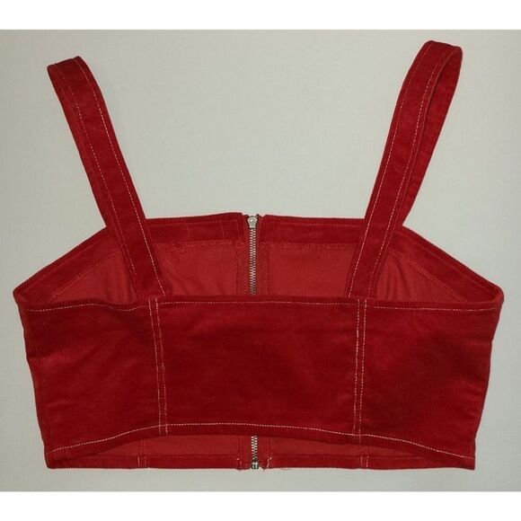 Urban Outfitters Corduroy‎ Top Size XL Red Zip Front Straps - Picture 2 of 6